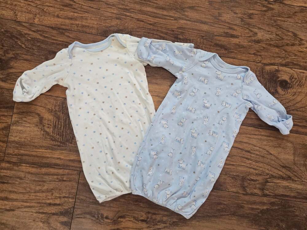 Little Me Baby Puppy Convertible Sleep Gowns 0-3M 2pc Foldover Scratch Mittens